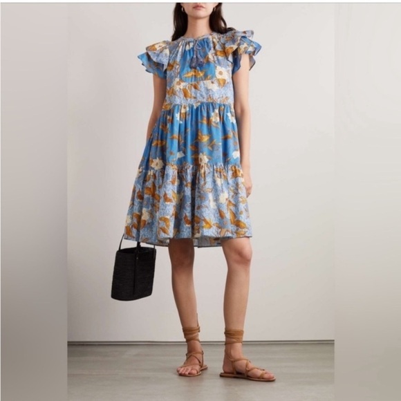 Ulla Johnson Gail Cotton Tiered Floral Dress Lapis size 4 - Picture 13 of 13